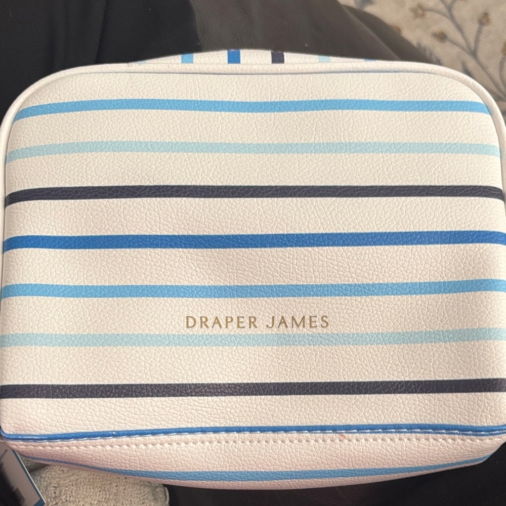 Draper James Blue and White Striped cosmetic bag